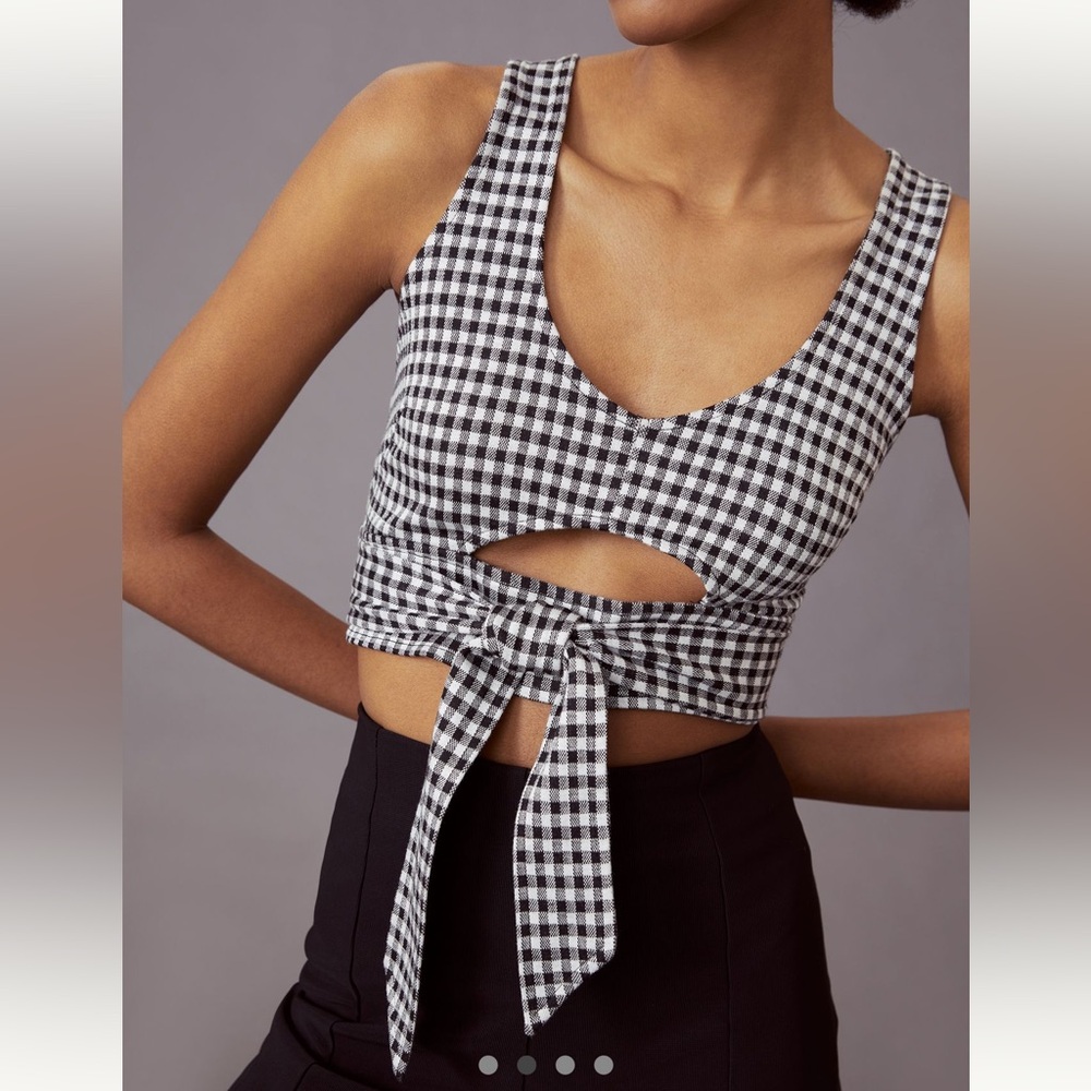 Black and White Gingham Tie-Front Top